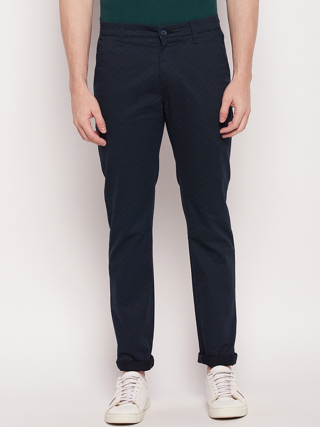 

Cantabil Men Cotton Regular Trousers, Navy blue