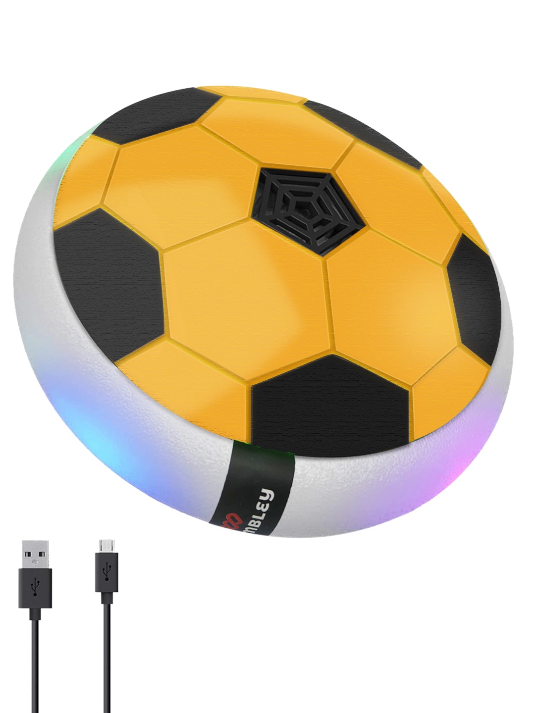 

WEMBLEY Kids Hover Football Soccer Disc Pneumatic Indoor Ball Toy with Lights, Yellow