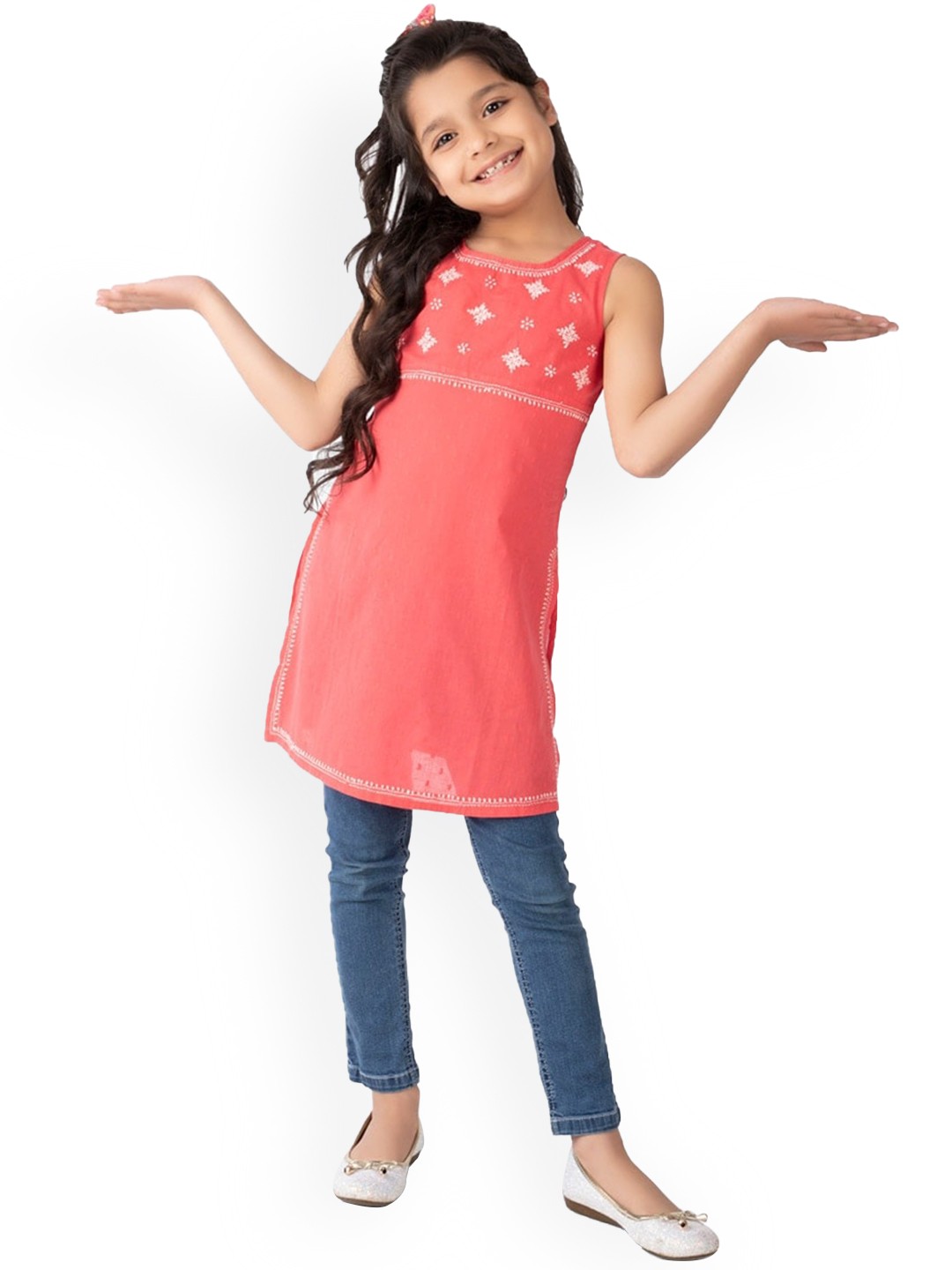 

Fabindia Paisley Embroidered Thread Work Floral Cotton Kurta, Pink