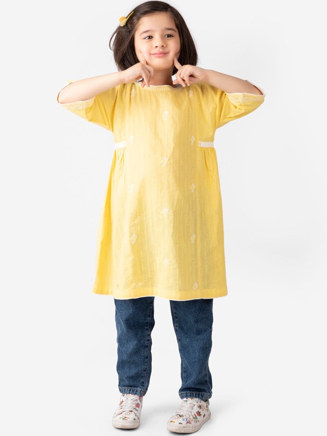 

Fabindia Floral Embroidered Floral Cotton Kurta, Yellow
