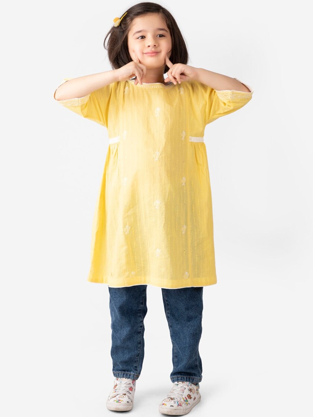 

Fabindia Embroidered Floral Cotton Kurta, Yellow