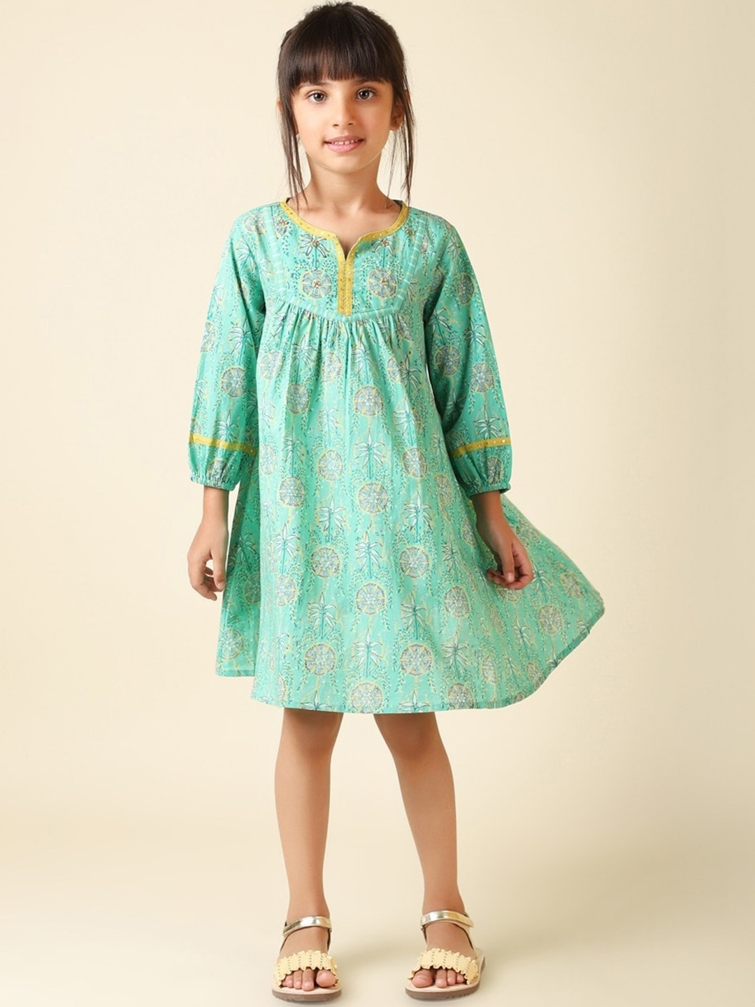 

Fabindia Floral Printed Cotton Kurta, Turquoise blue