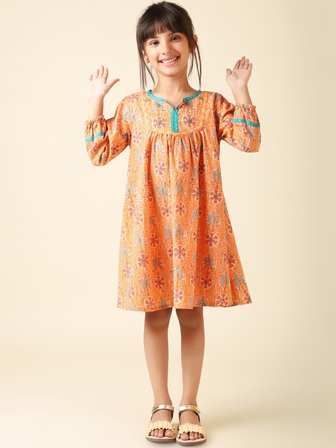 

Fabindia Abstract Printed A-Line Cotton Dress, Orange