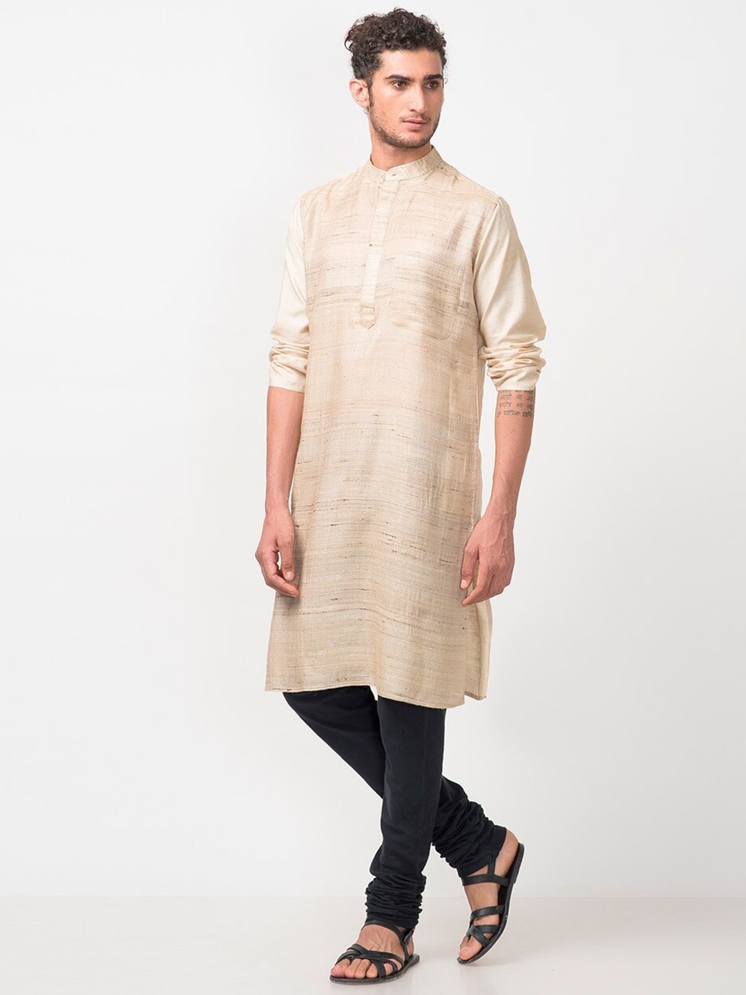 

Fabindia Men Striped Silk Kurta, Off white