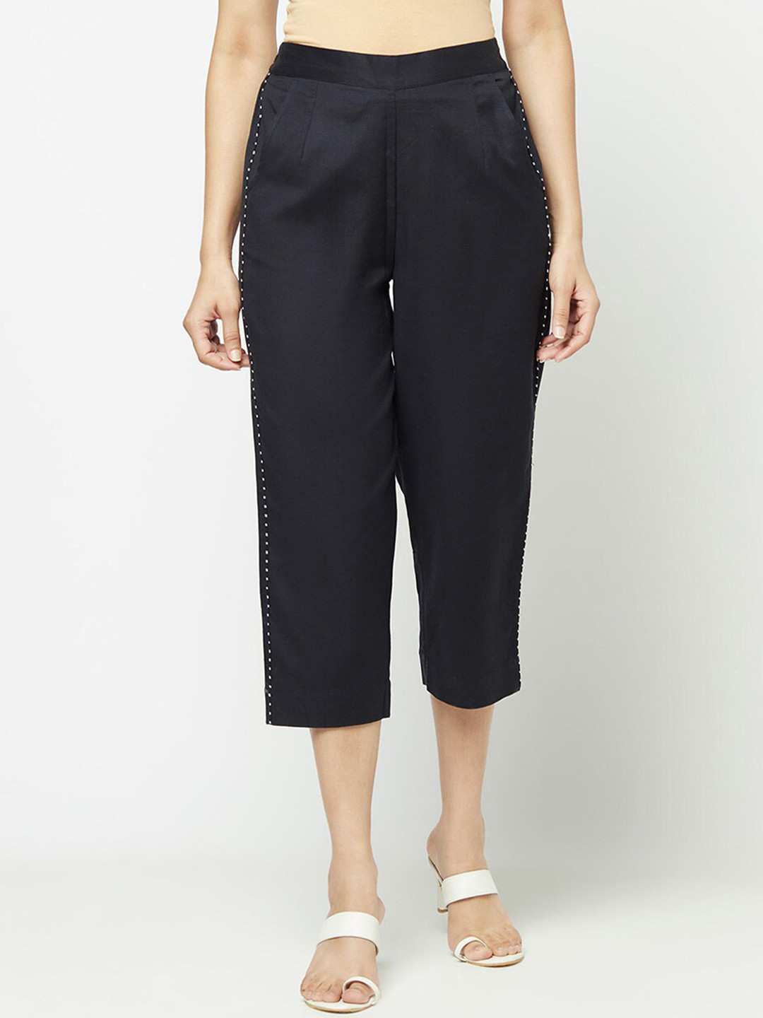 

Fabindia Women Slim Fit Trousers, Black