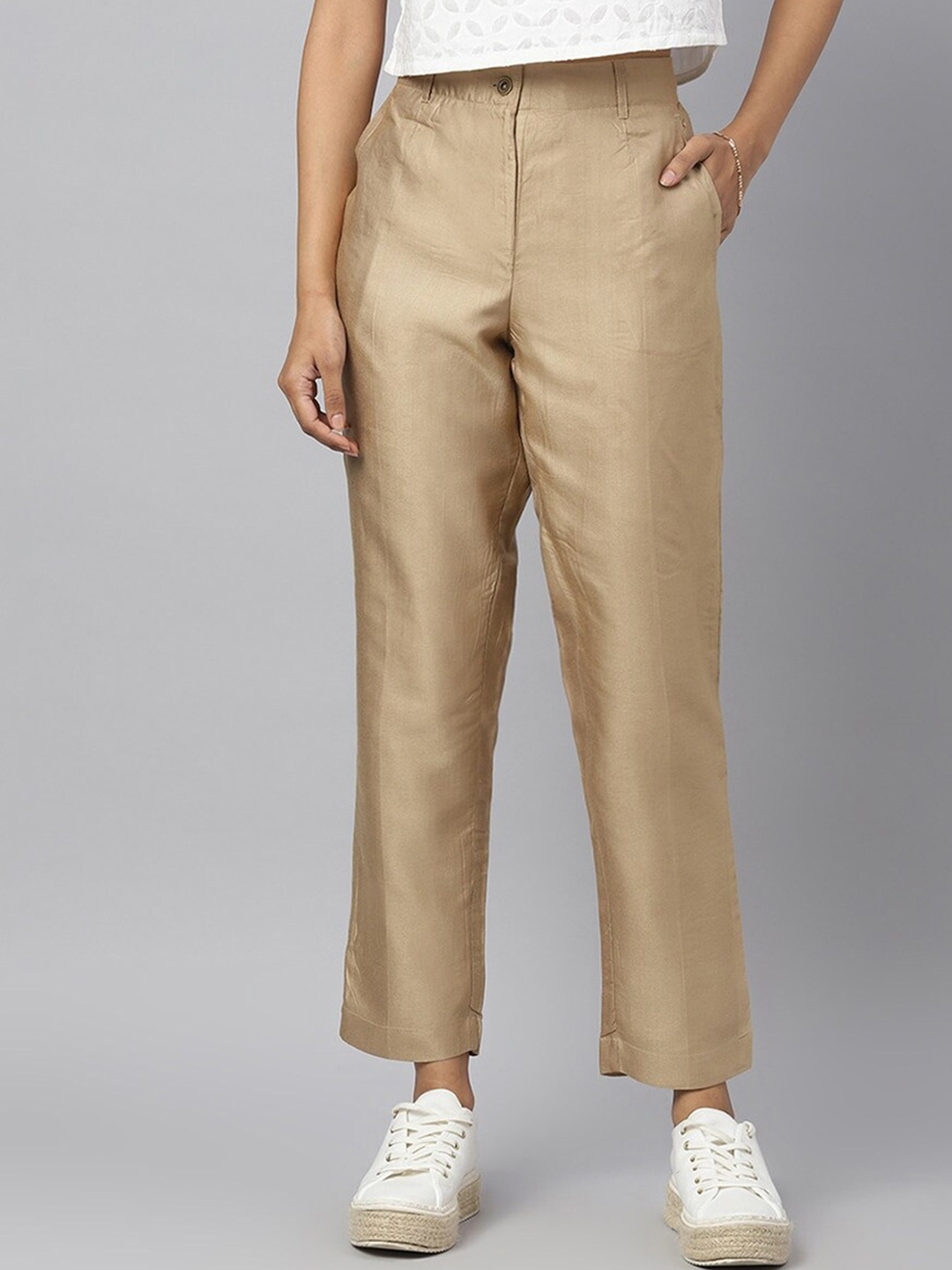 

Fabindia Women Slim Fit Trousers, Beige
