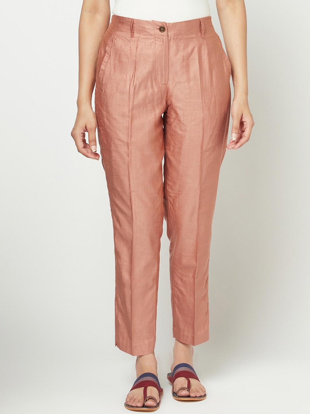 

Fabindia Women Slim Fit Trousers, Coral