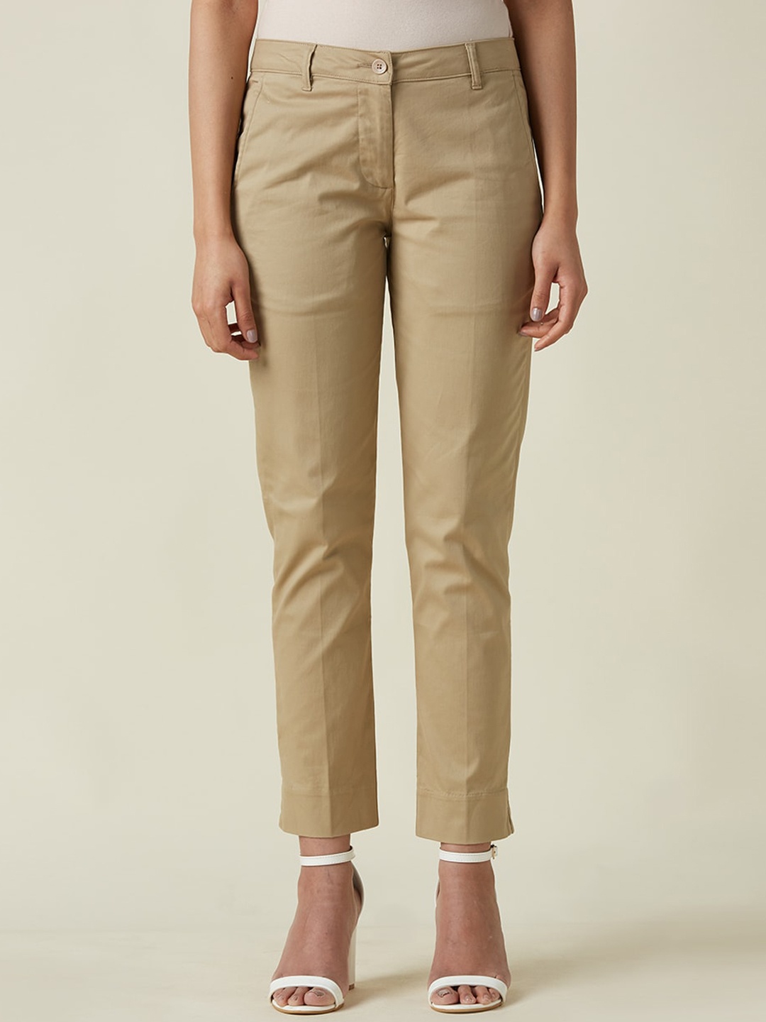 

Fabindia Women Slim Fit Cotton Trousers, Beige