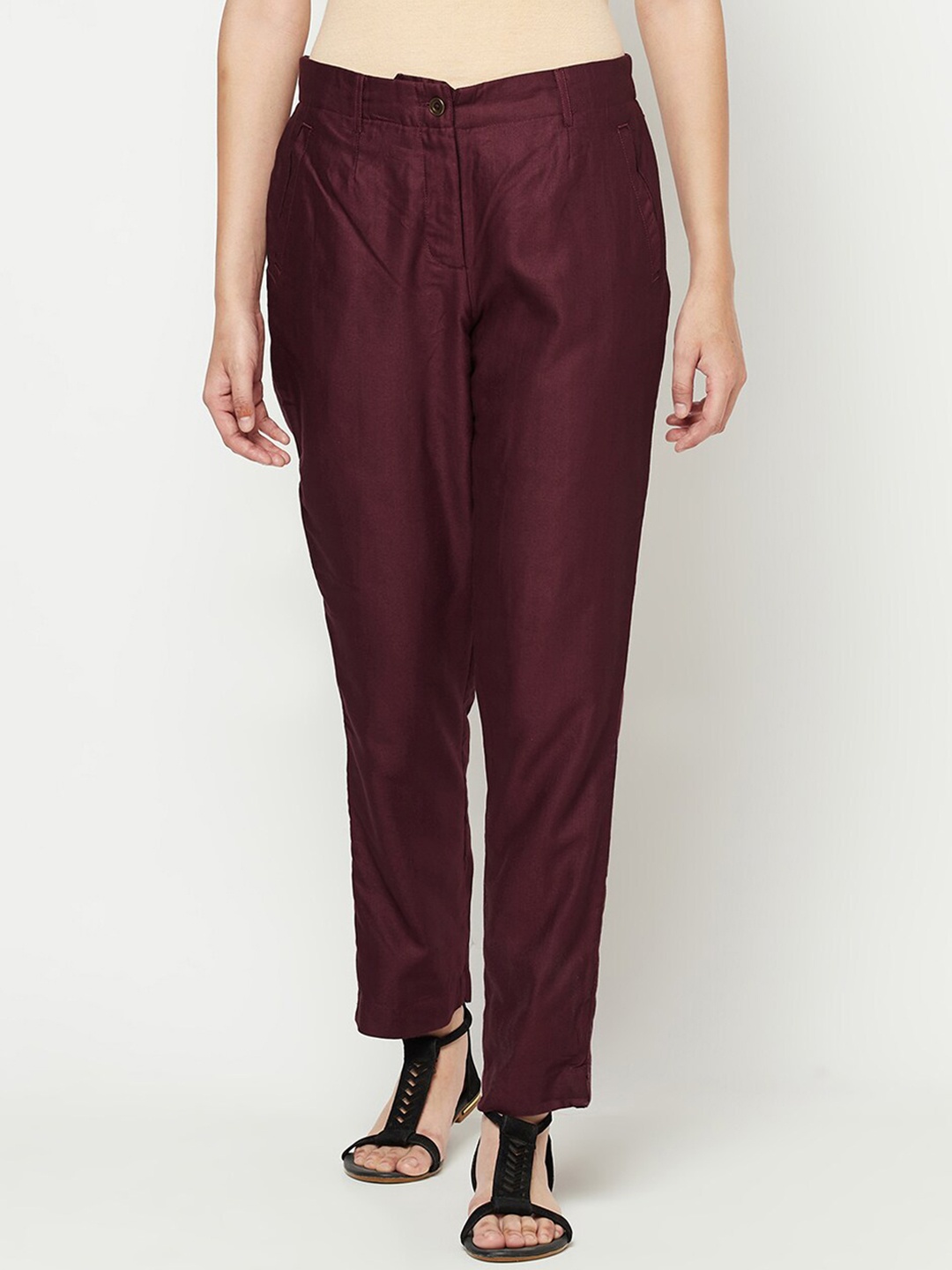 

Fabindia Women Slim Fit Trousers, Violet