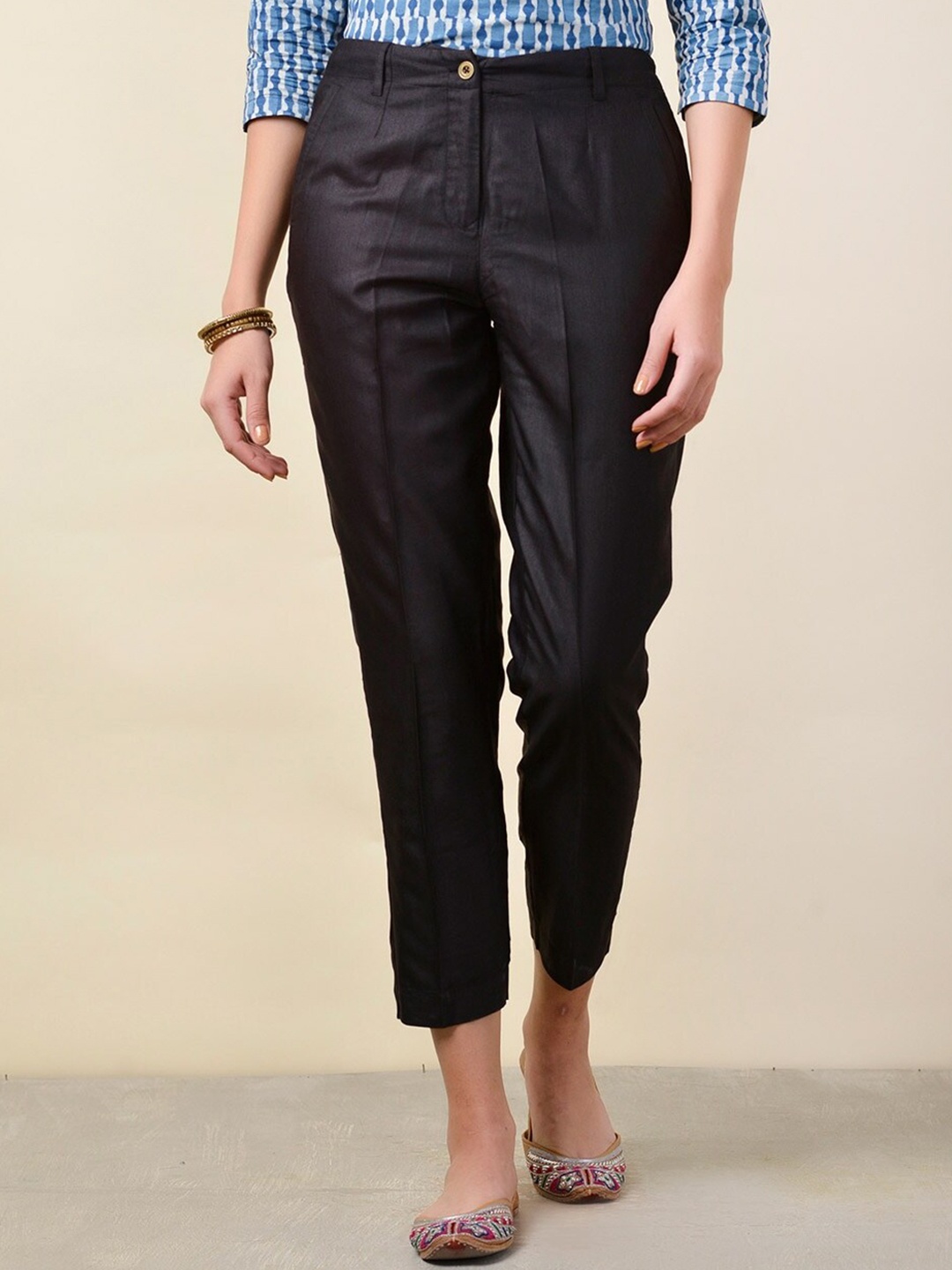 

Fabindia Women Slim Fit Formal Trousers, Black