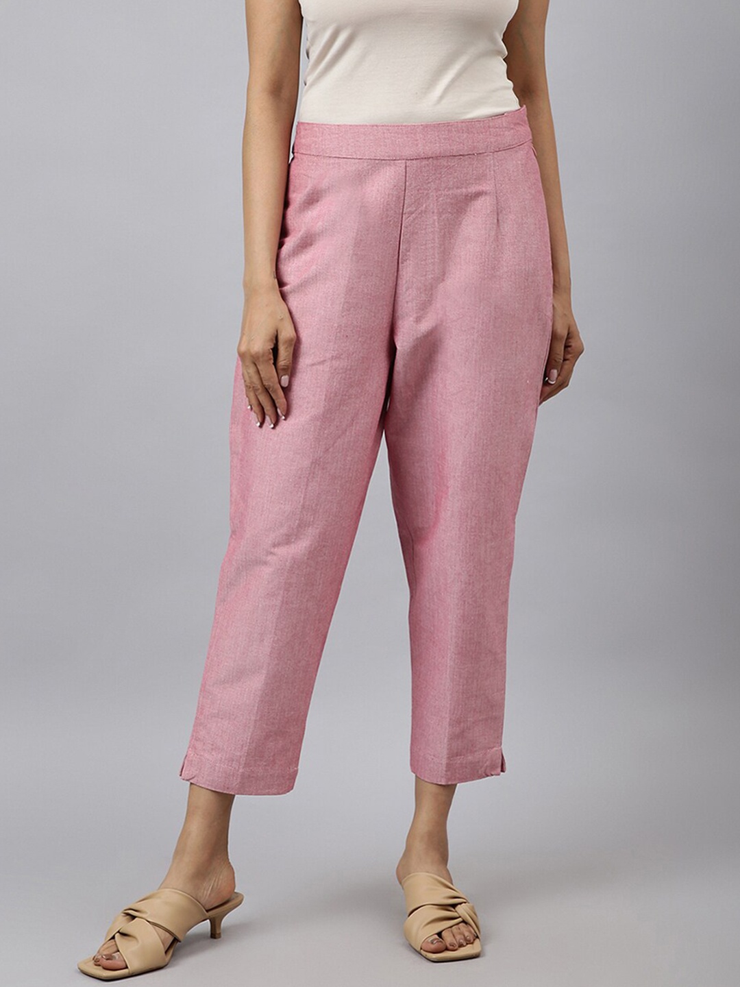 

Fabindia Women Slim Fit Cotton Trousers, Pink