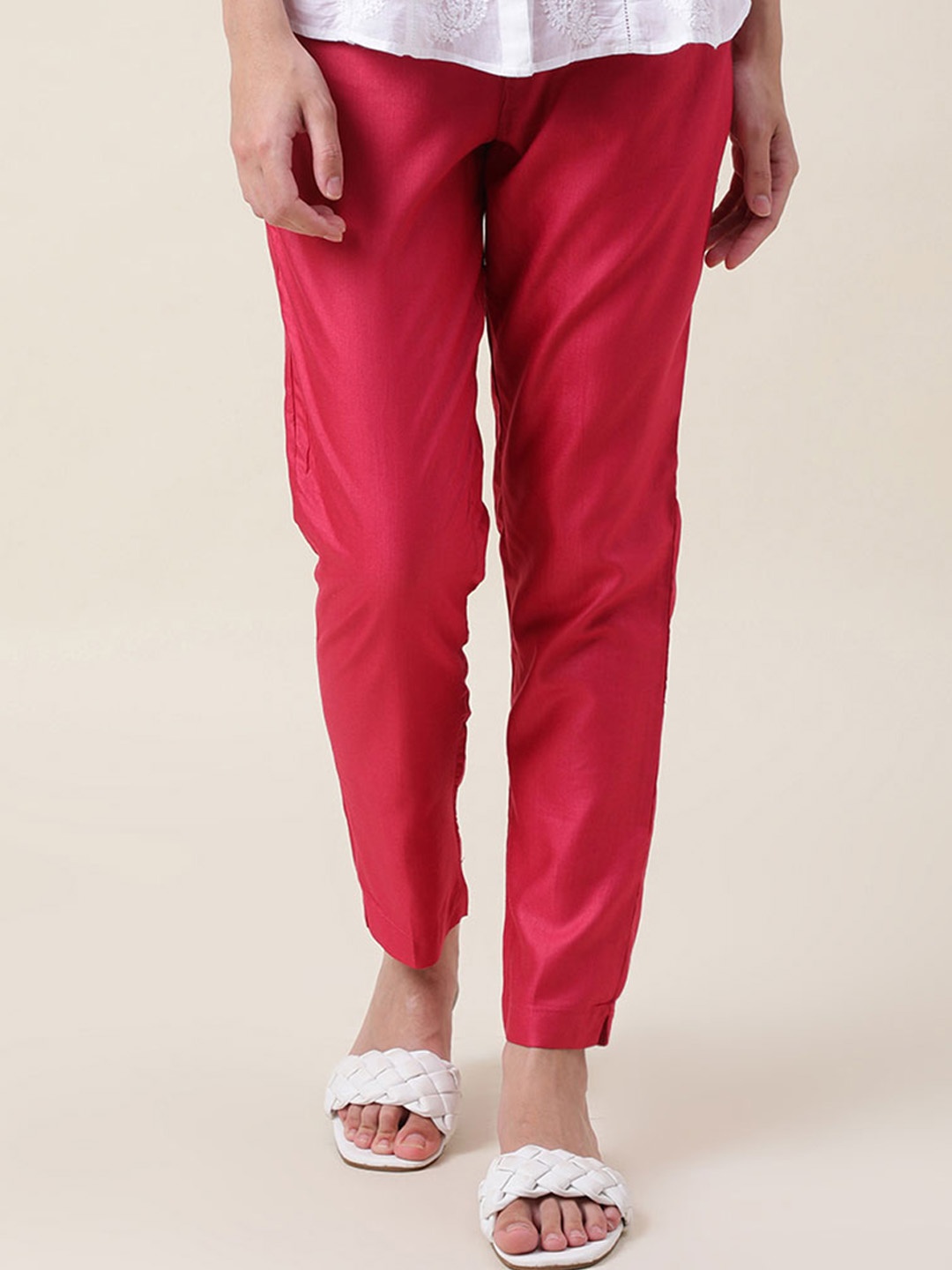 

Fabindia Women Slim Fit Trousers, Fuchsia