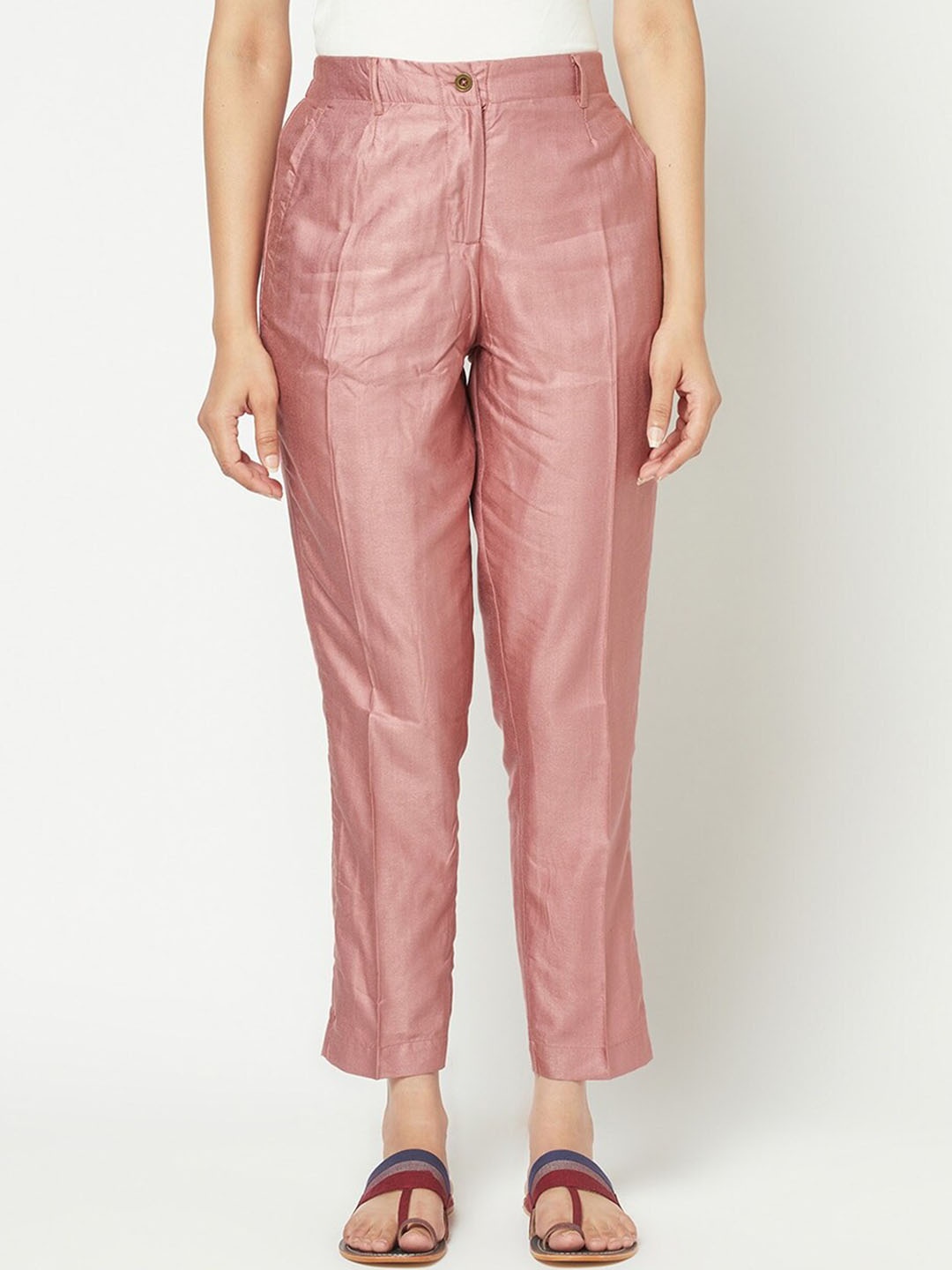 

Fabindia Women Slim Fit Trousers, Pink