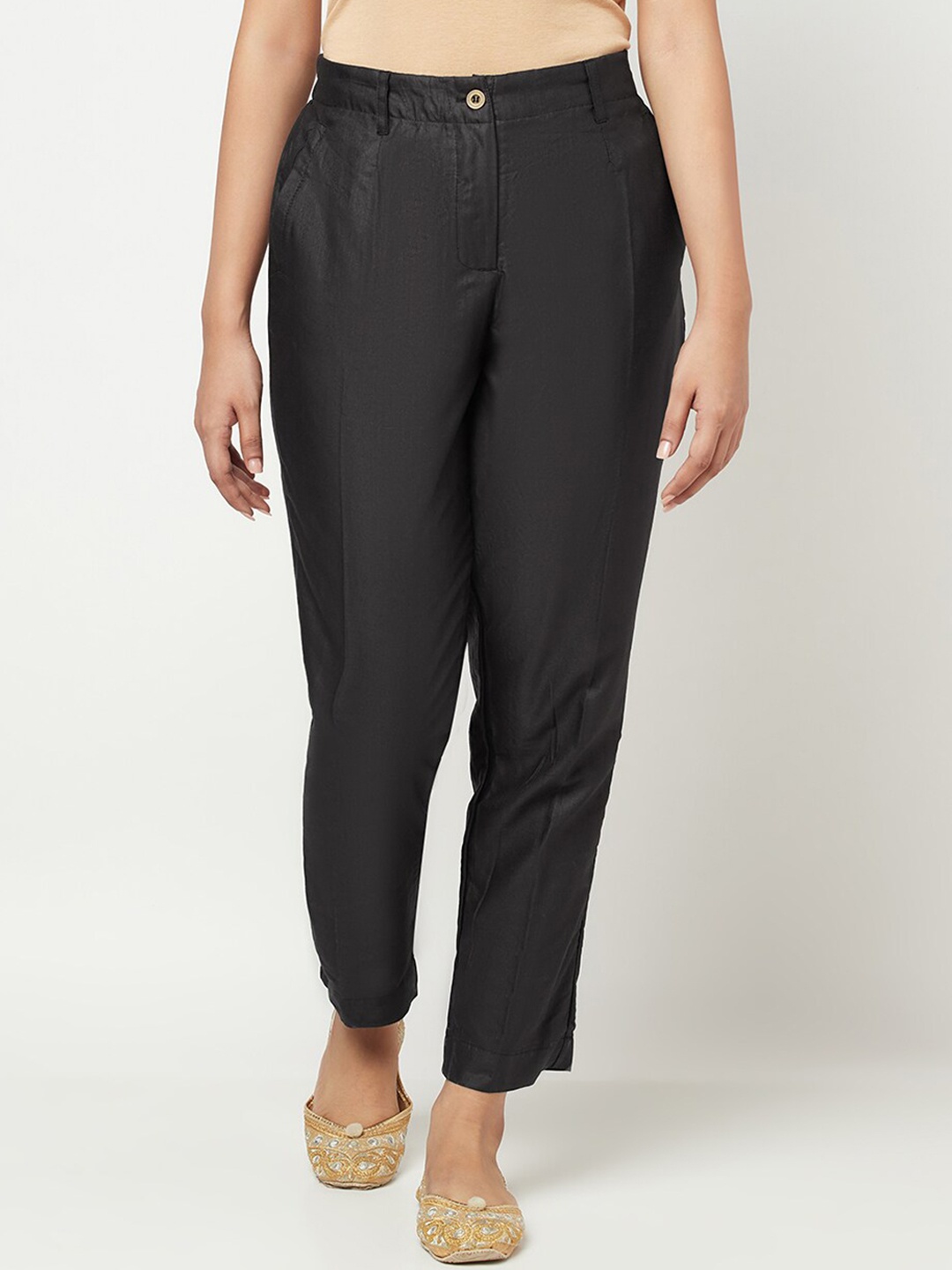 

Fabindia Women Slim Fit Trousers, Black