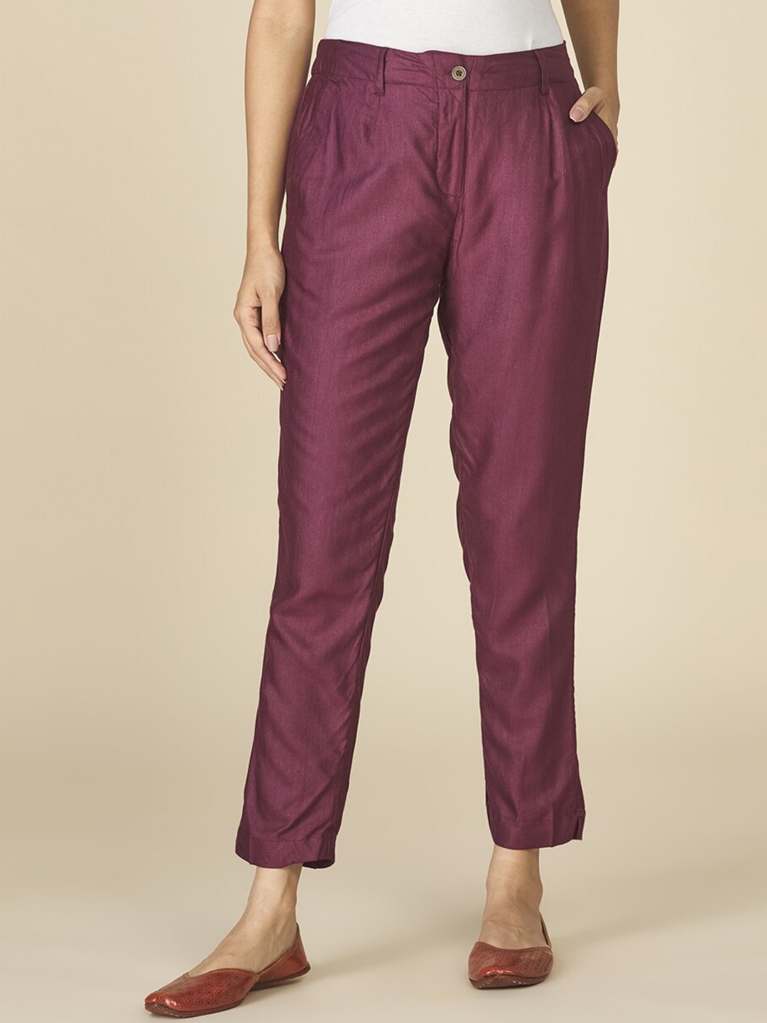 

Fabindia Women Slim Fit Trousers, Violet