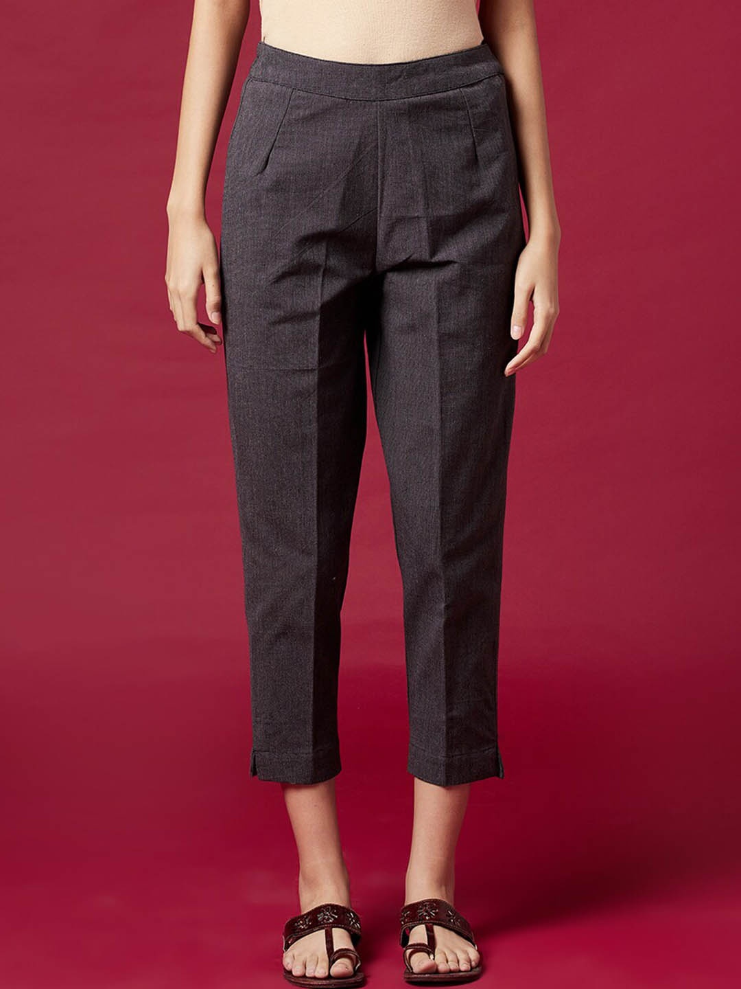 

Fabindia Women Slim Fit Cotton Trousers, Black