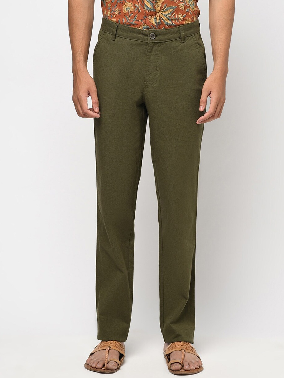 

Fabindia Men Cotton Trousers, Green