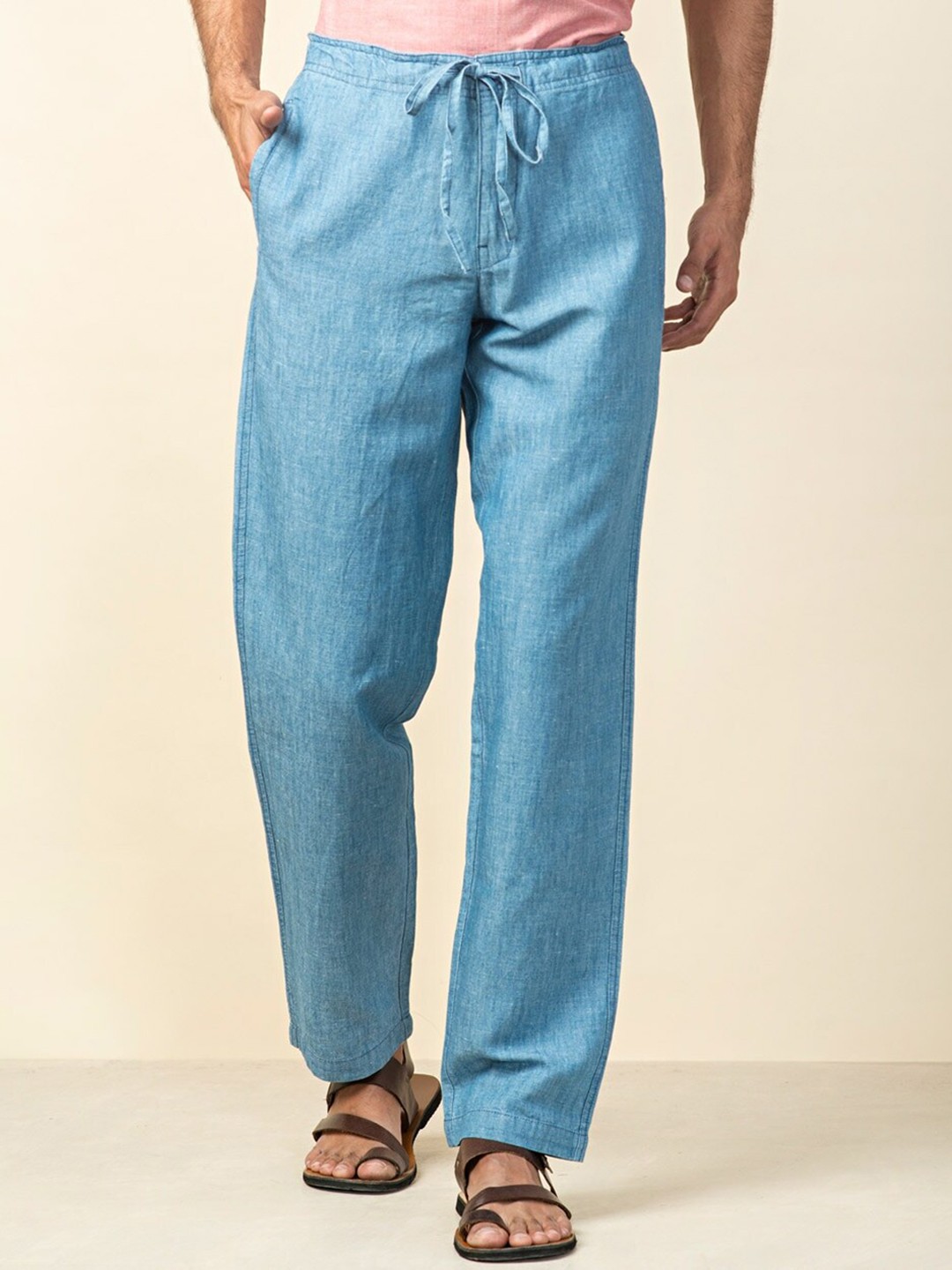 

Fabindia Men Mid-Rise Regular Fit Trousers, Blue
