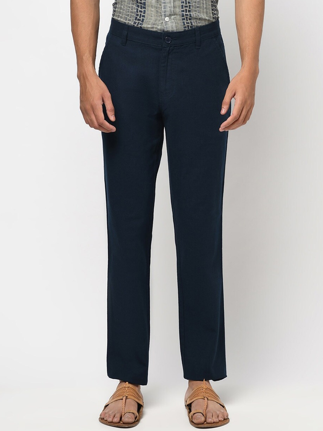 

Fabindia Men Cotton Trousers, Blue