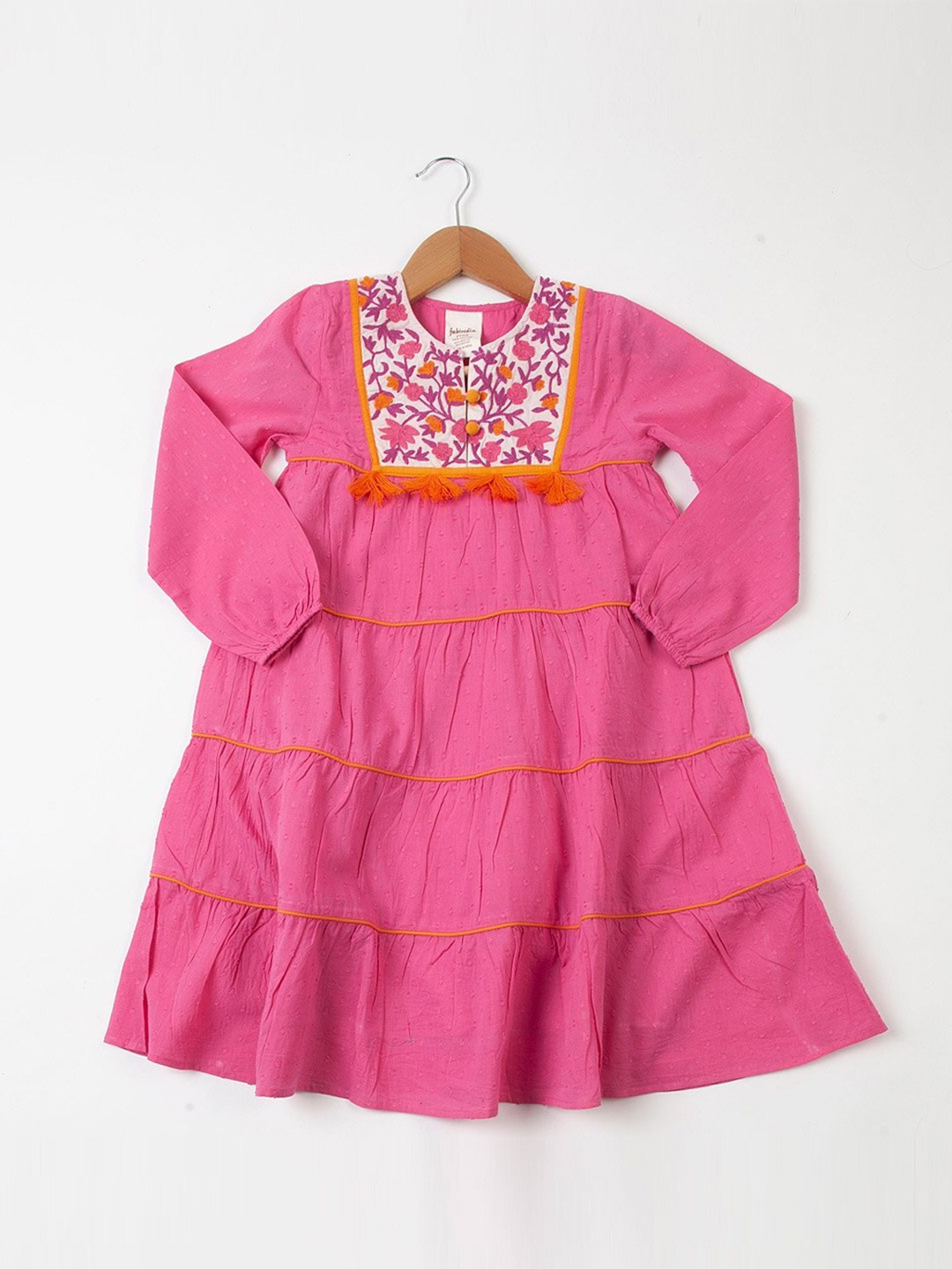 

Fabindia Floral Embroidered Cotton A-Line Dress, Pink
