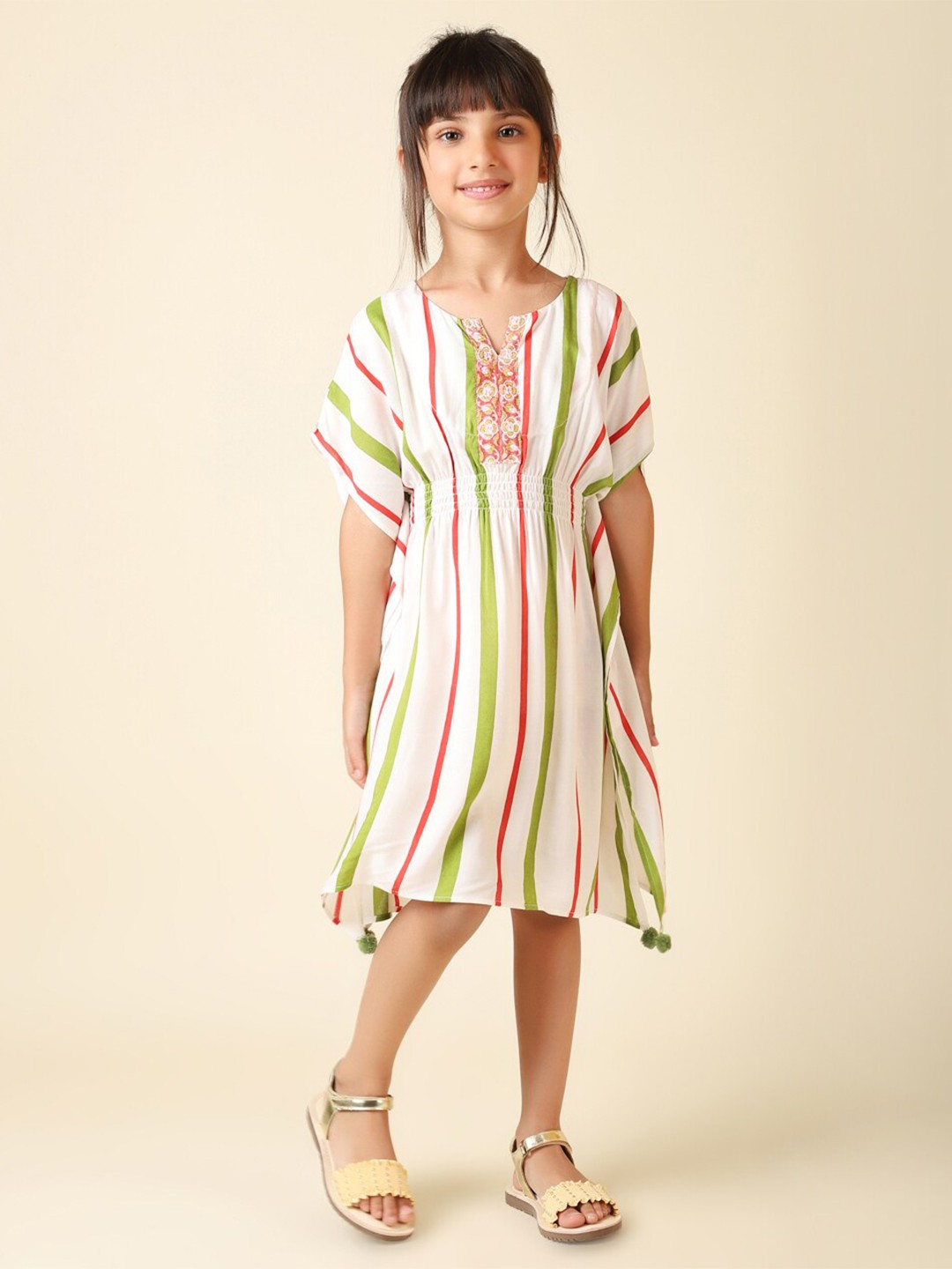 

Fabindia Striped Modal A-Line Dress, Red