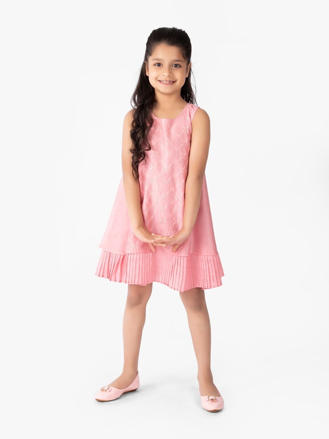 

Fabindia Embroidered Cotton A-Line Dress, Pink