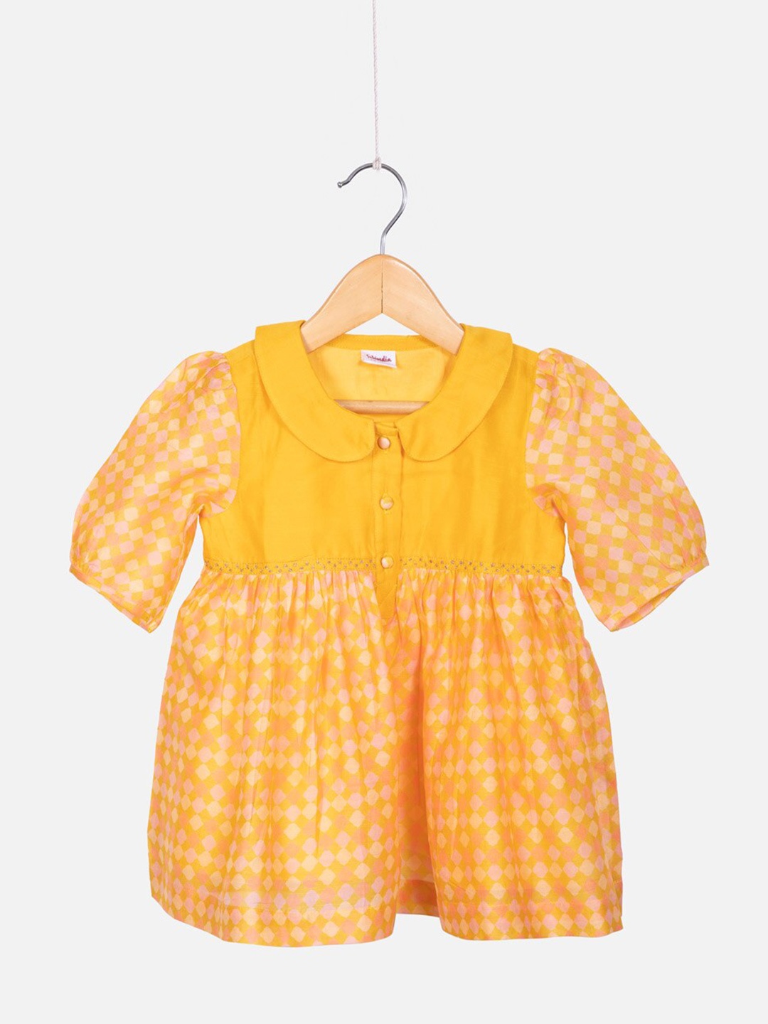 

Fabindia Printed Cotton Peter Pan A-Line Dress, Yellow