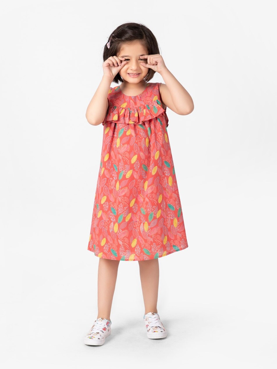 

Fabindia Printed Cotton Floral A-Line Dress, Pink
