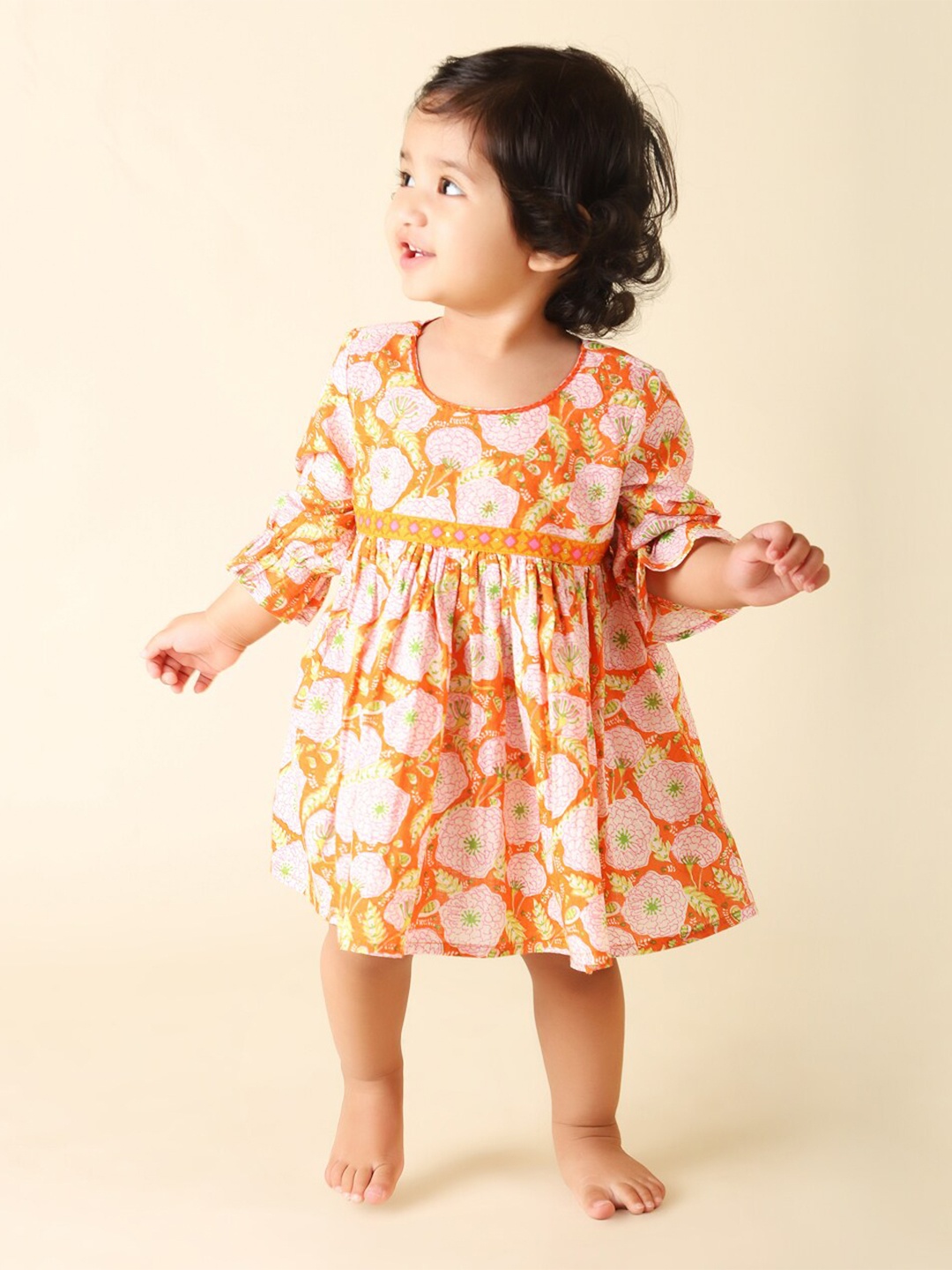 

Fabindia Printed Cotton Floral Dress, Orange