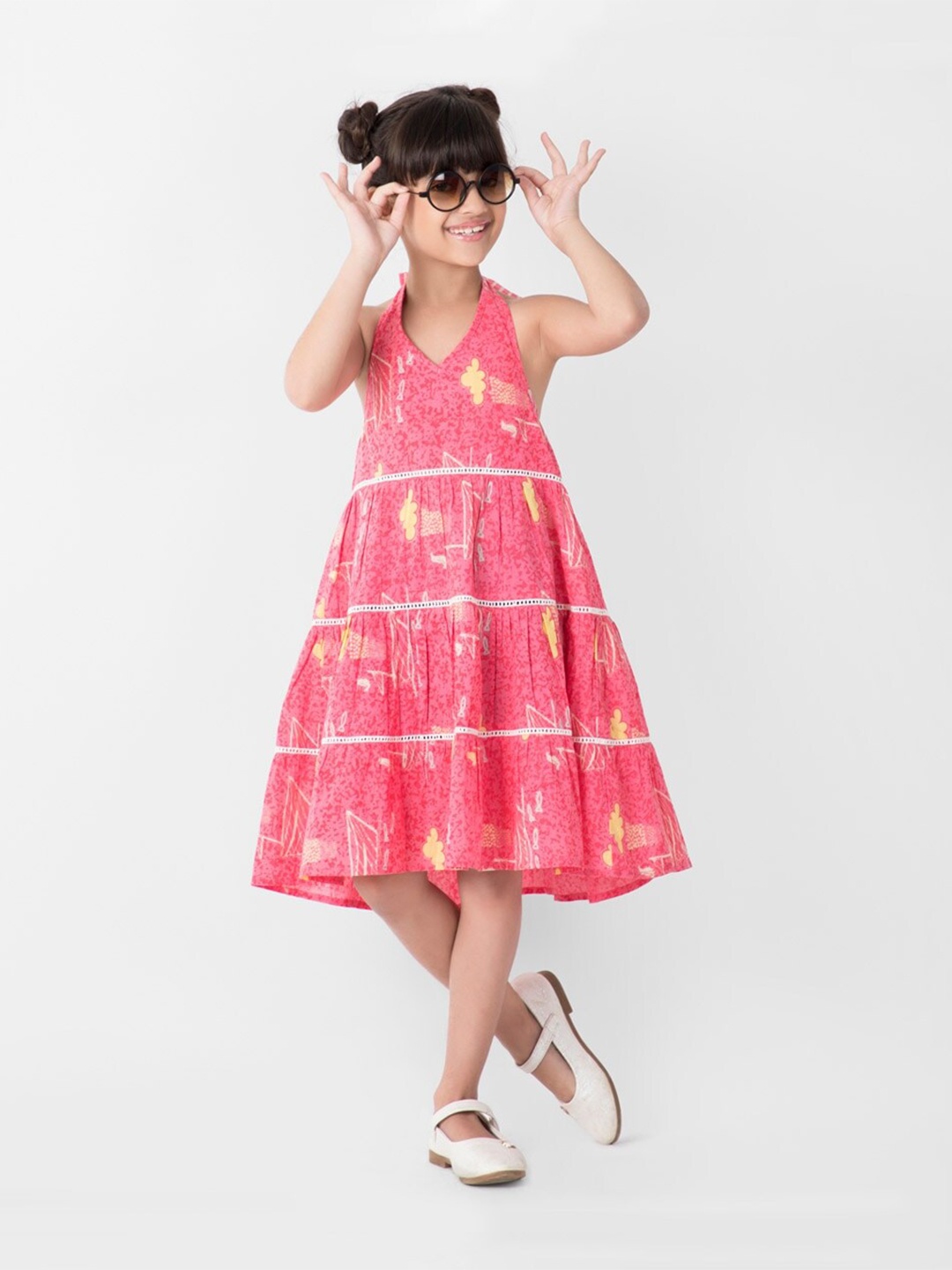 

Fabindia Girls Halter Neck A-Line Cotton Dress, Pink