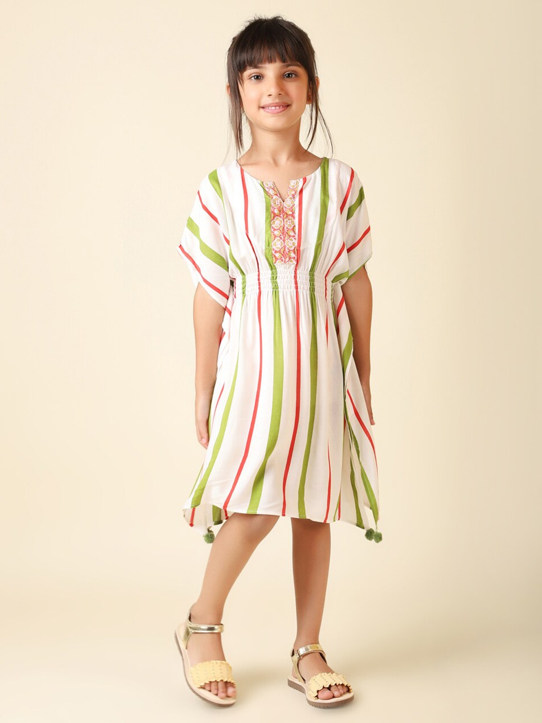 

Fabindia Girls Striped Kaftan Dress, Red