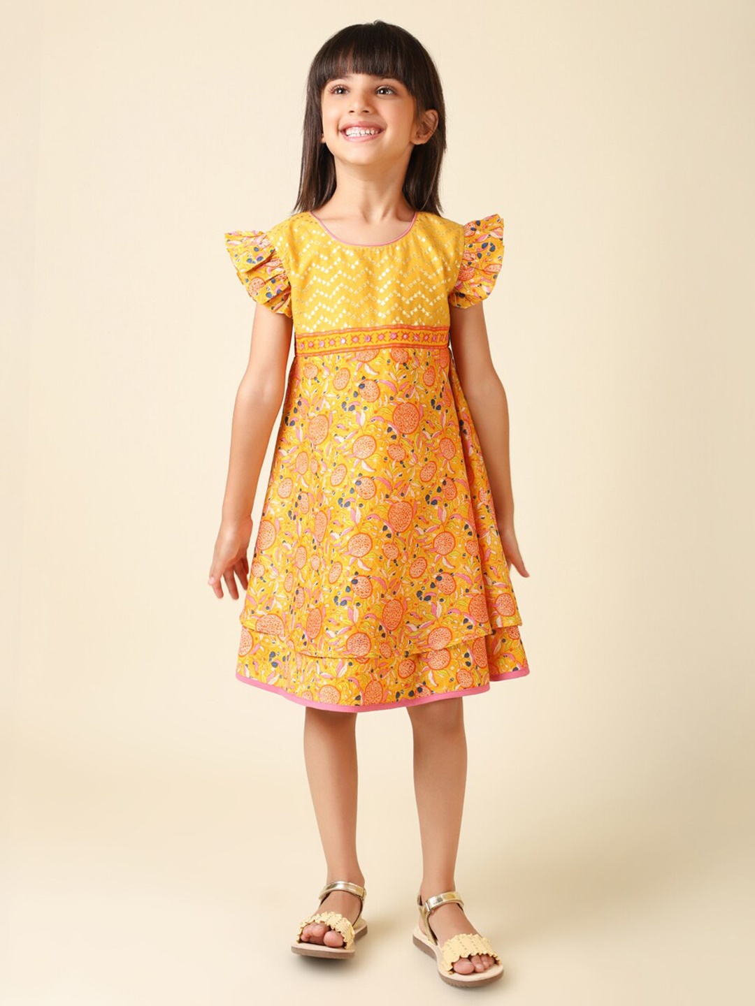 

Fabindia Floral Printed Cotton Dress, Yellow