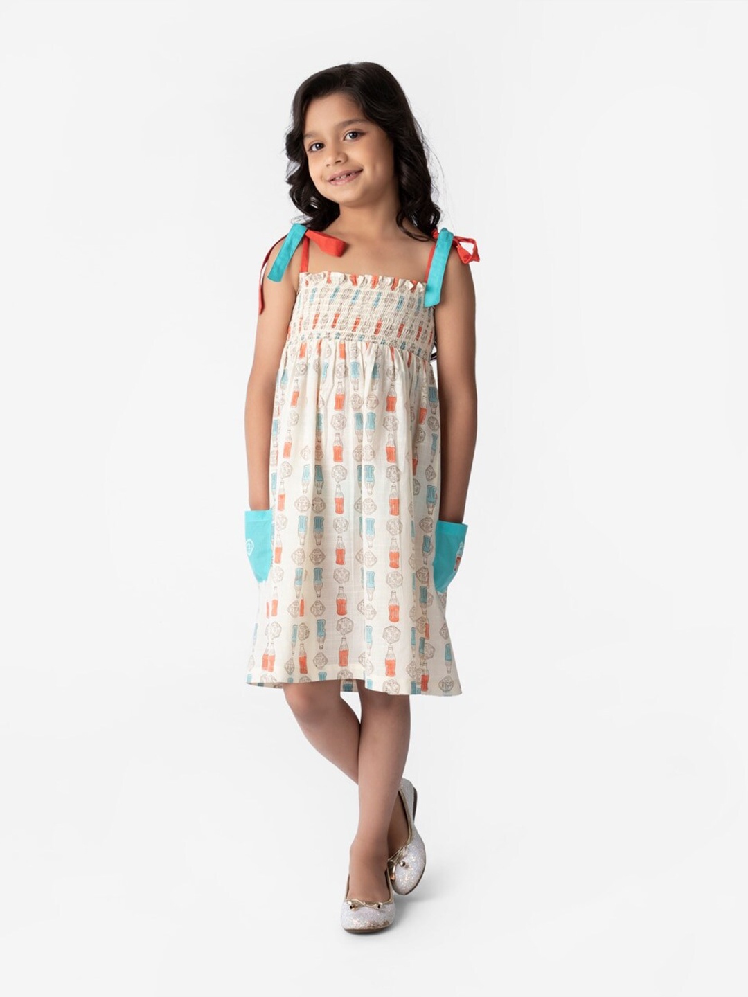 

Fabindia Print Cotton A-Line Dress, White