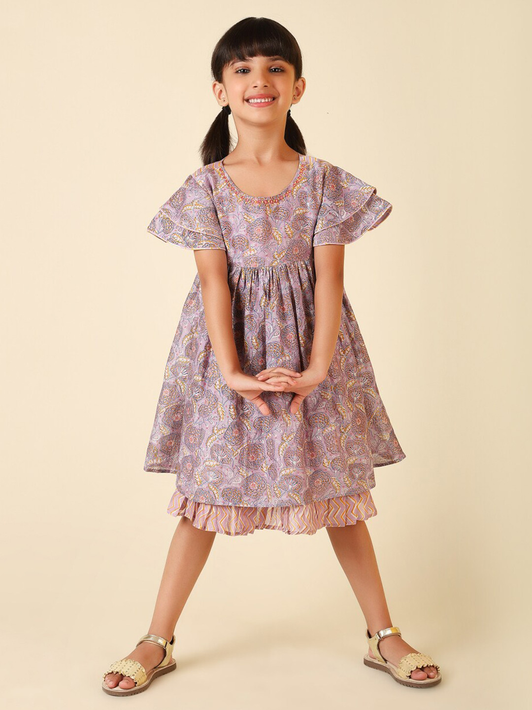 

Fabindia Floral Printed Cotton Dress, Lavender