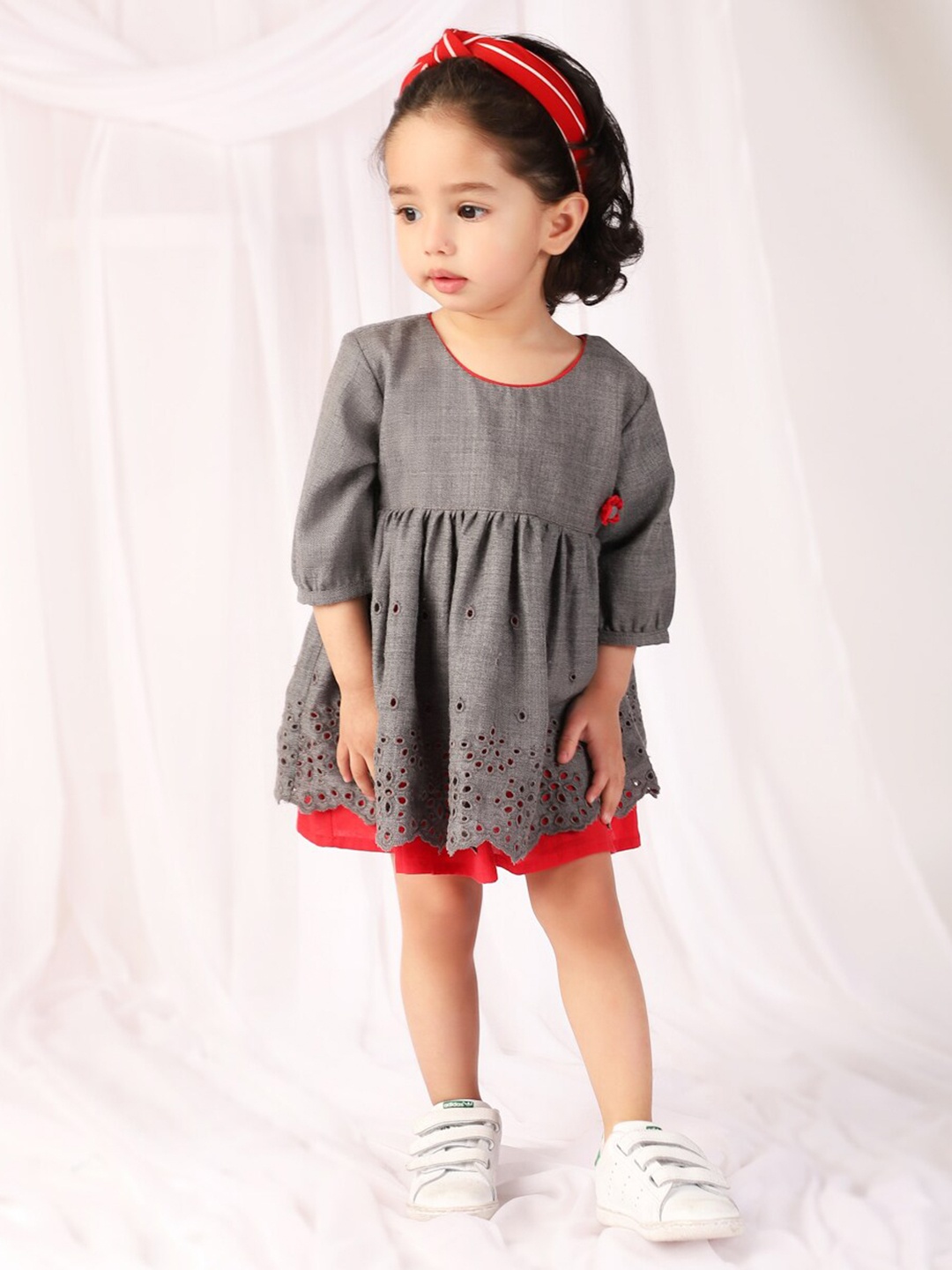 

Fabindia Self Design Wool Regular Sleeves Dress, Grey