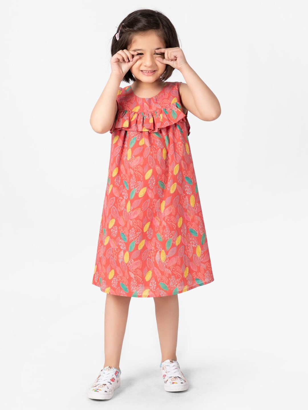 

Fabindia Floral A-Line Cotton Dress, Pink