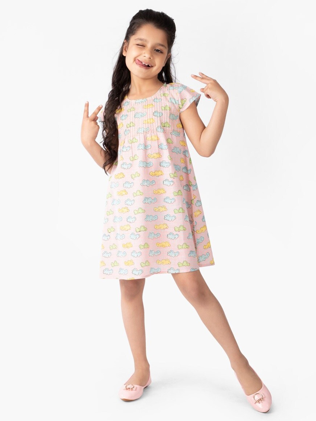 

Fabindia A-Line Cotton Dress, Pink