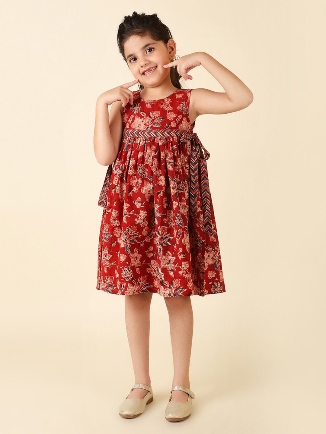 

Fabindia Floral Printed Cotton Dress, Maroon