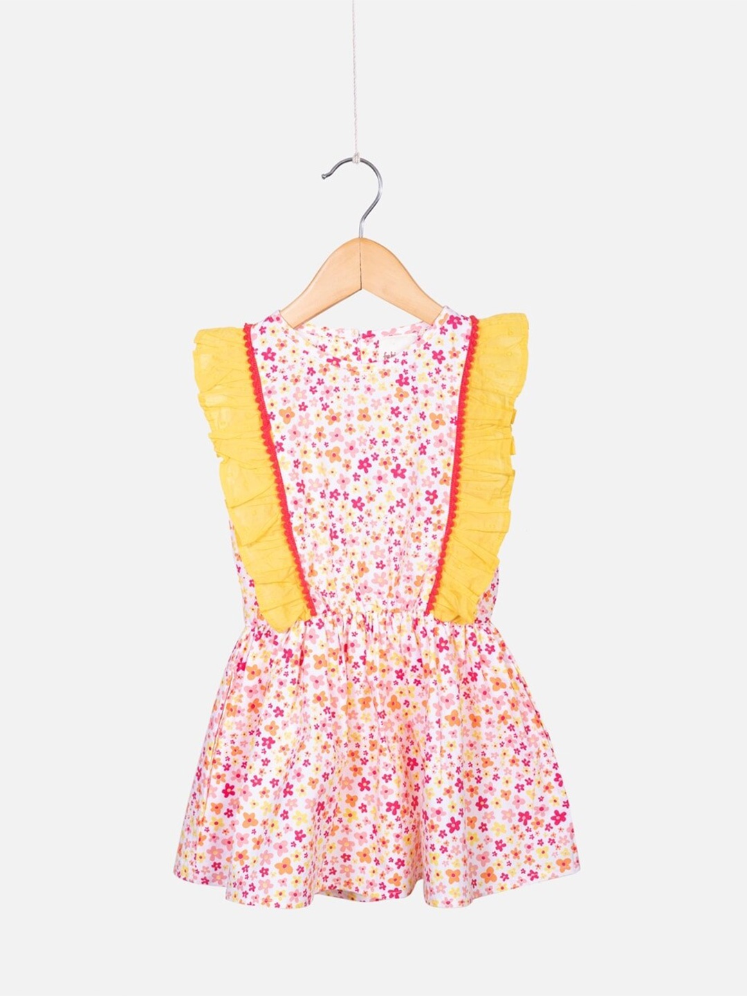 

Fabindia Floral Printed Ruffled Cotton Fit & Flare Dress, Pink