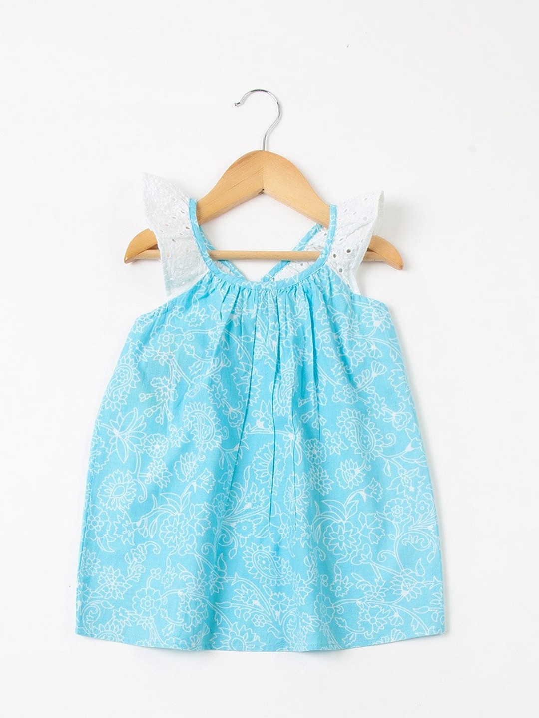 

Fabindia Girls Floral Cotton A-Line Dress, Blue