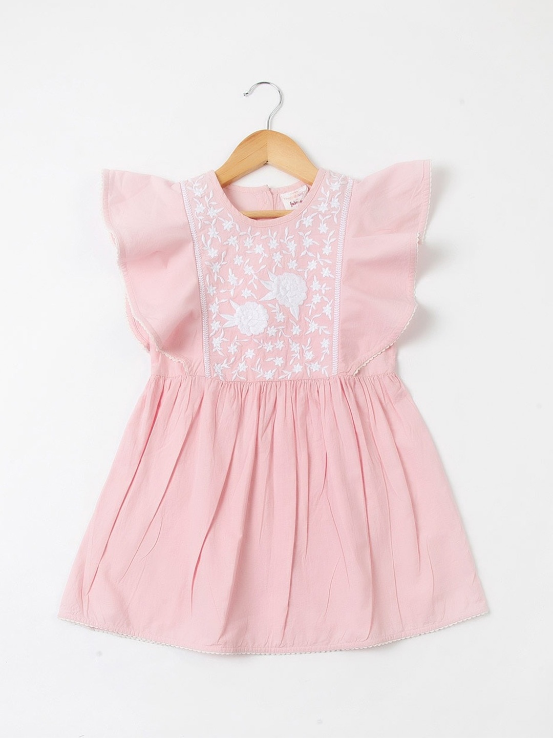 

Fabindia Girls Floral Embroidered Cotton A-Line Dress, Pink