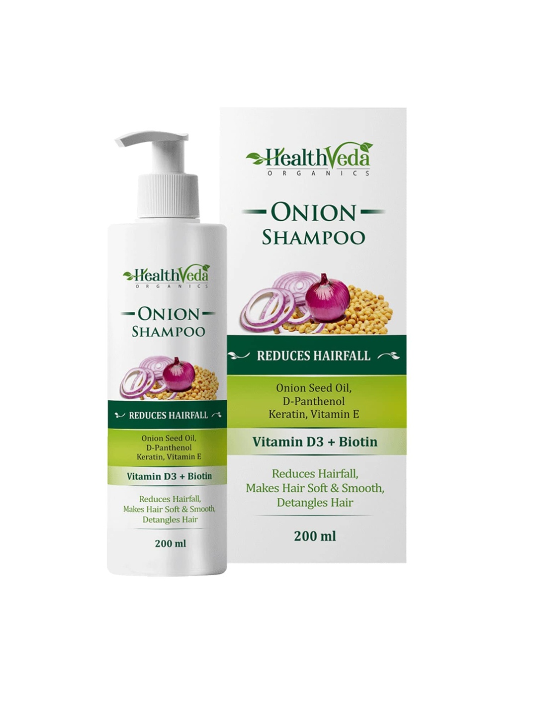 

Health Veda Organics Onion Hair Shampoo with Vitamin D3 Biotin - 200 ml, Green