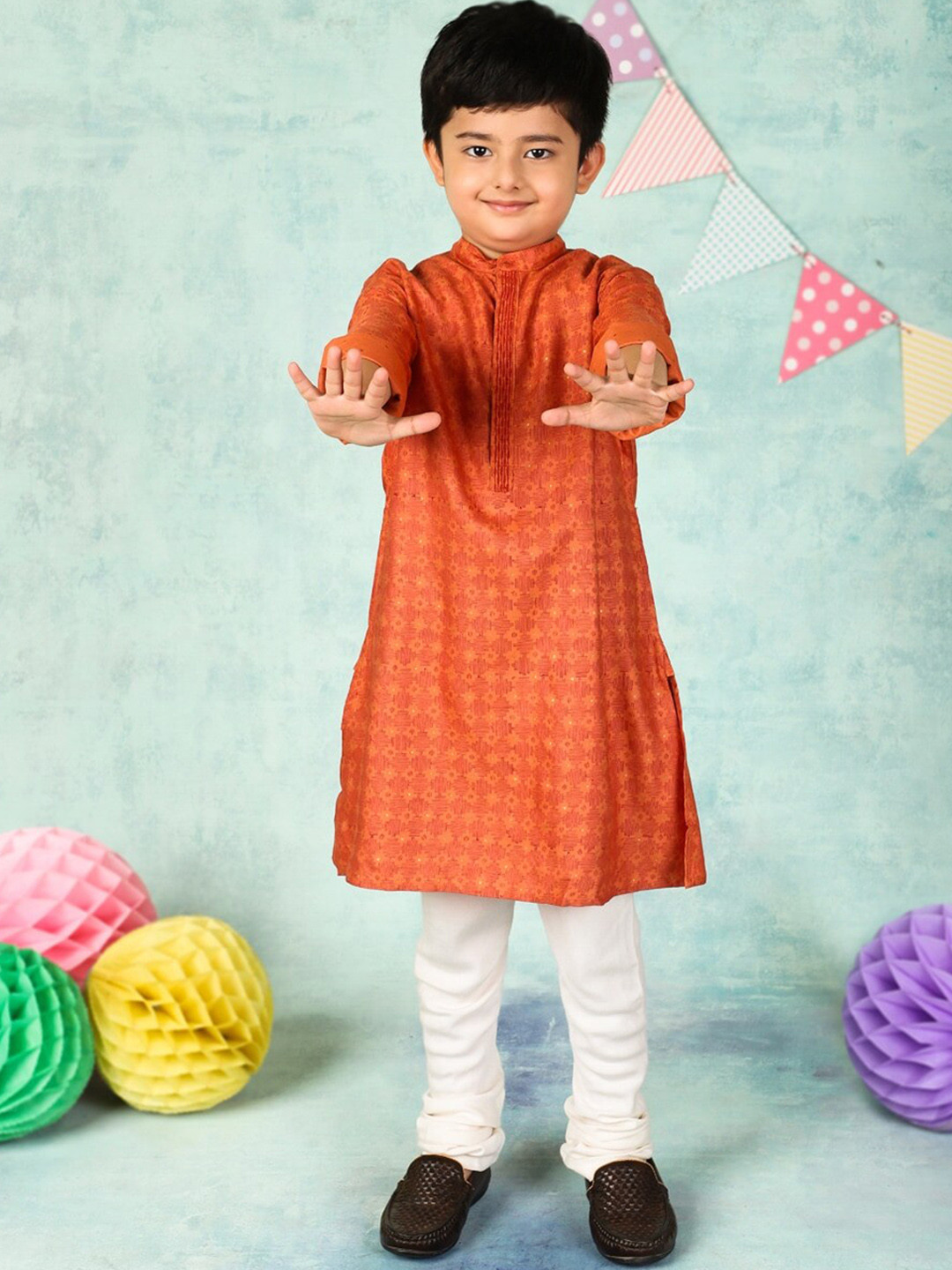

Fabindia Boys Ethnic Motifs Printed Kurta, Rust