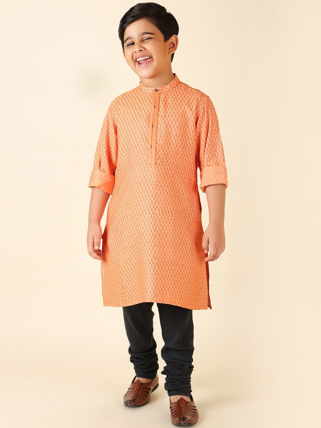 

Fabindia Boys Ethnic Motifs Printed Kurta, Orange