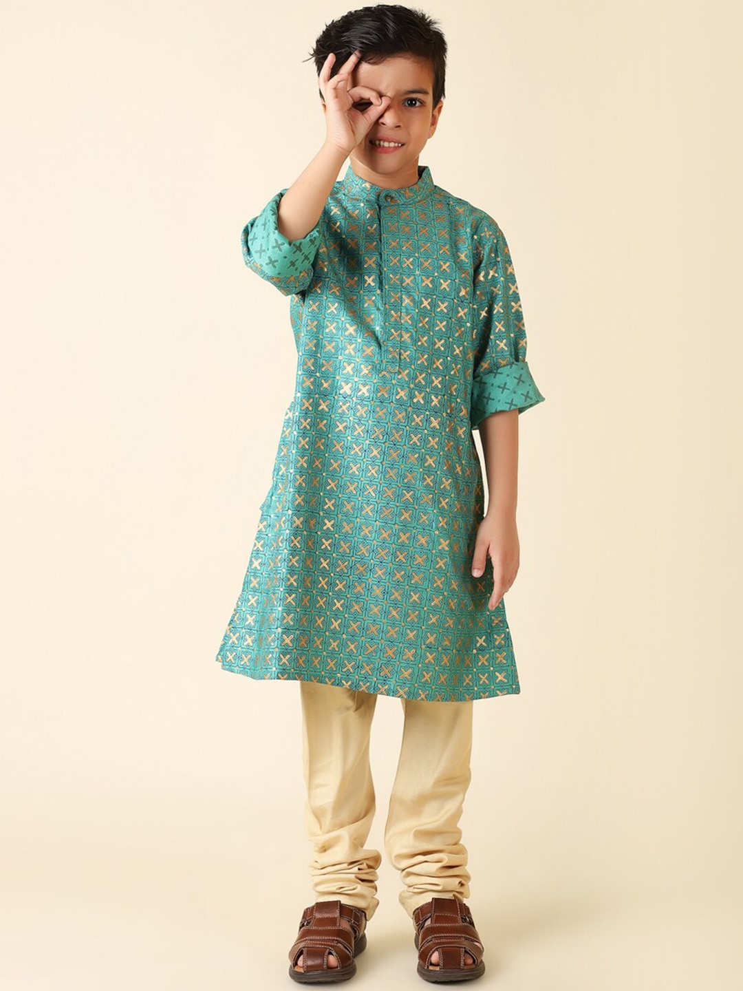 

Fabindia Boys Green Geometric Kurta