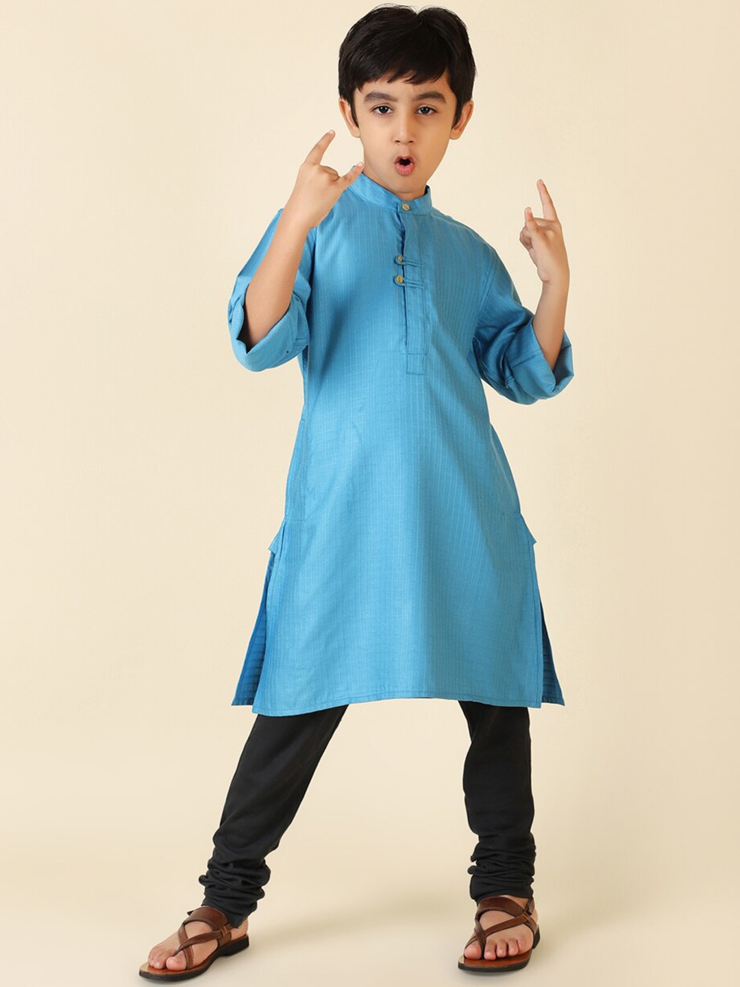 

Fabindia Boys Blue Striped Kurta