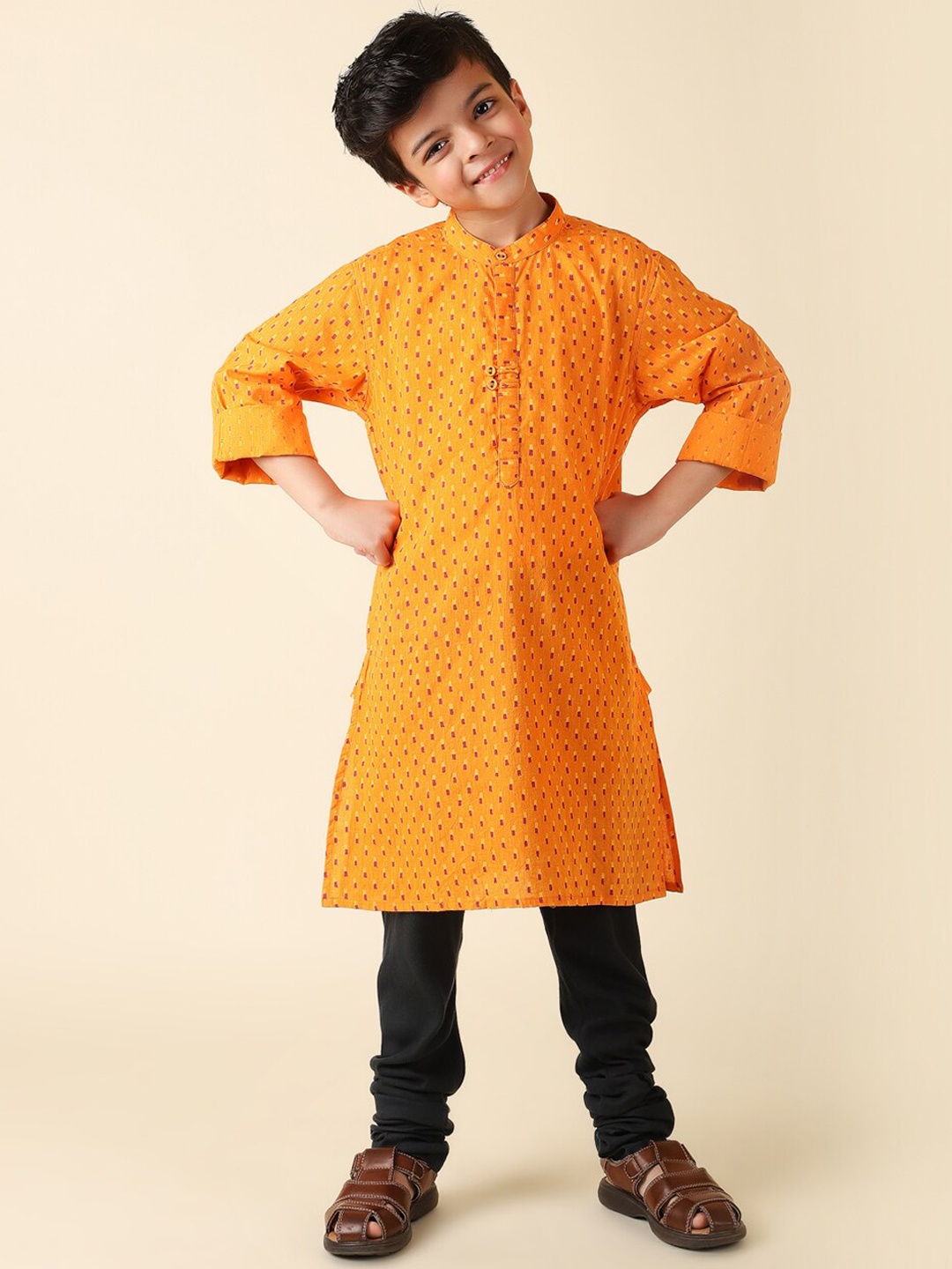 

Fabindia Boys Orange Geometric Kurta