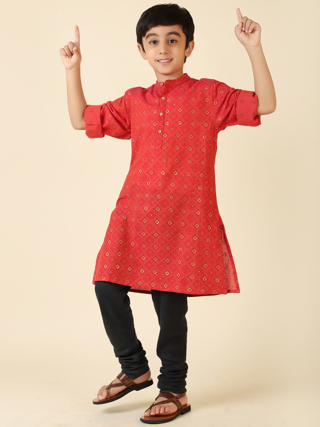 

Fabindia Boys Bandhani Printed Cotton Kurta, Pink