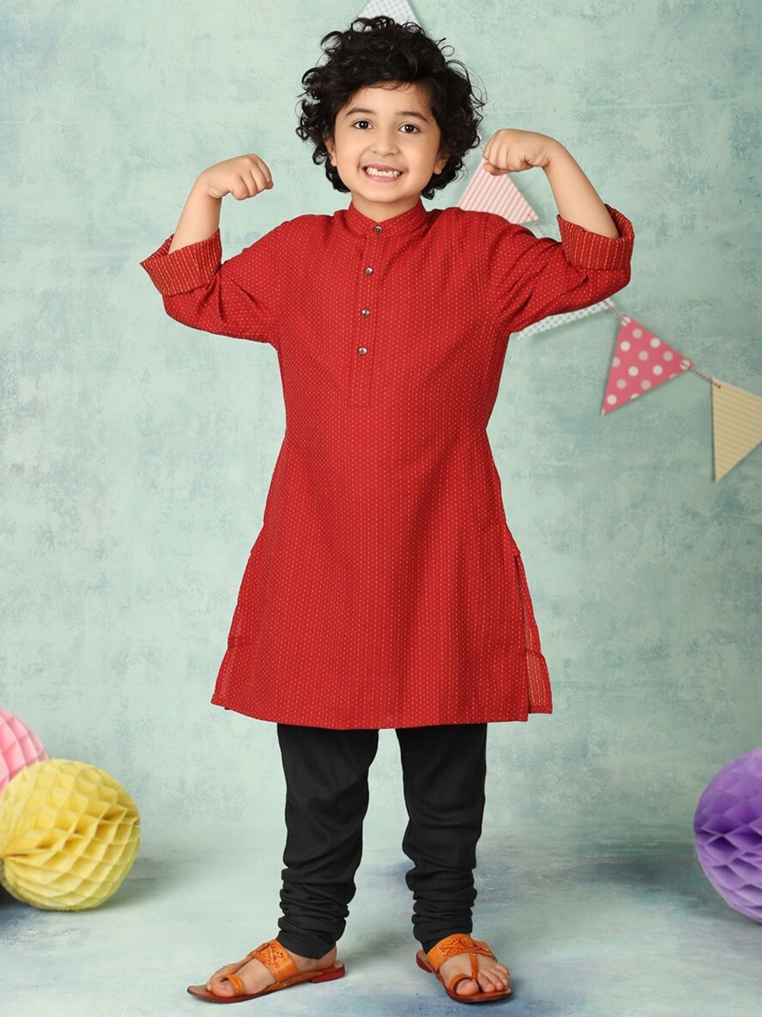 

Fabindia Boys Striped Cotton Kurta, Red