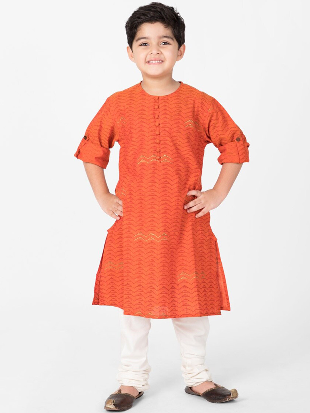 

Fabindia Boys Chevron Kurta, Rust